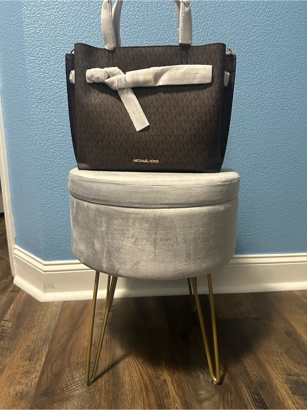 Michael Kors Dark Brown Monogram Tote with Gold Logo